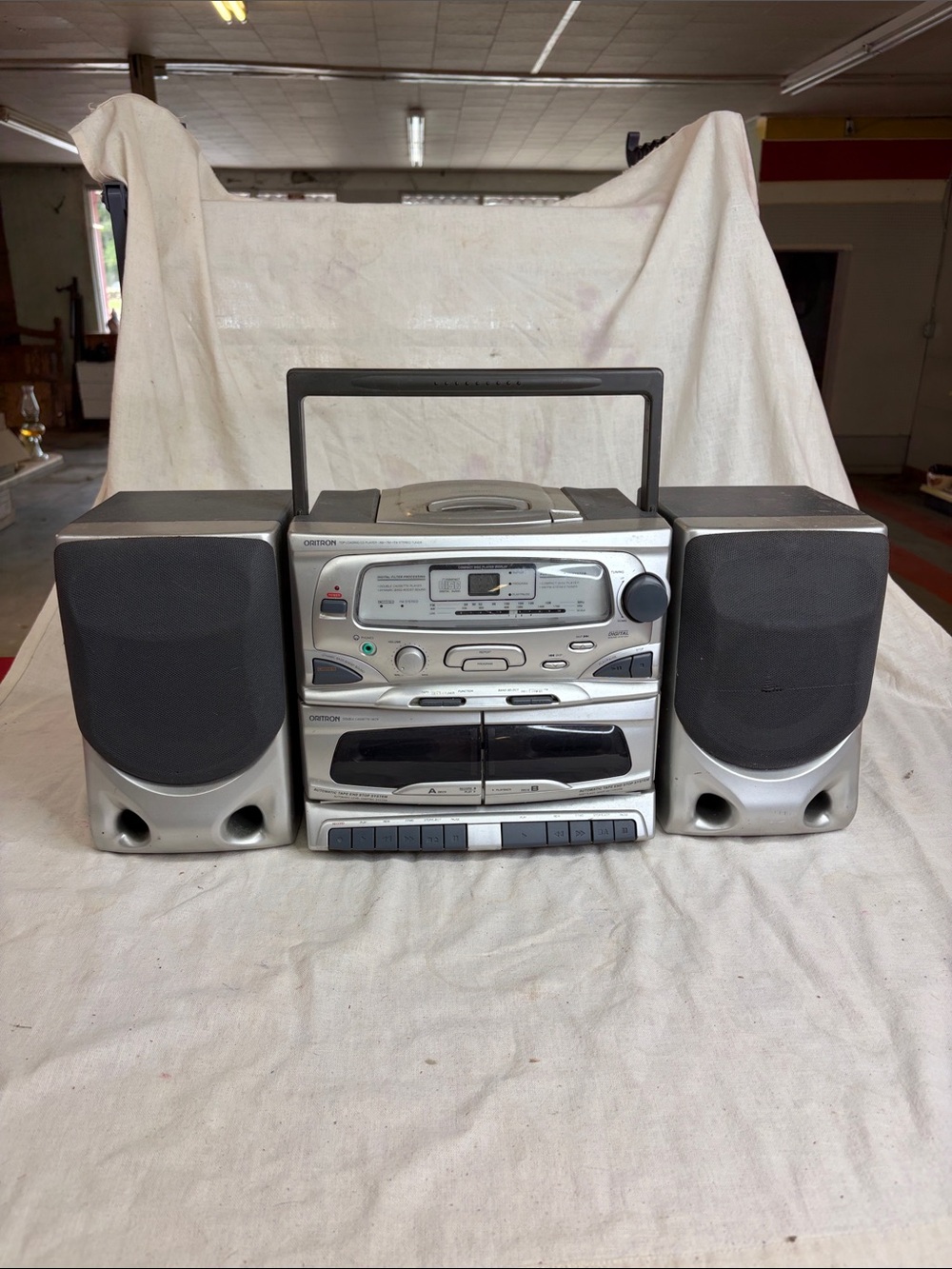 Silver Portable Stereo System with Dual Speakers- NO CORD